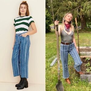 NWT BOYISH 90s Striped Denim High Rise‎ Straight Leg Ankle Crop Raw Hem Jeans 27